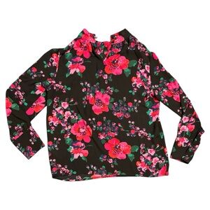 J. Crew Long Sleeve Floral Shirred Mockneck Top